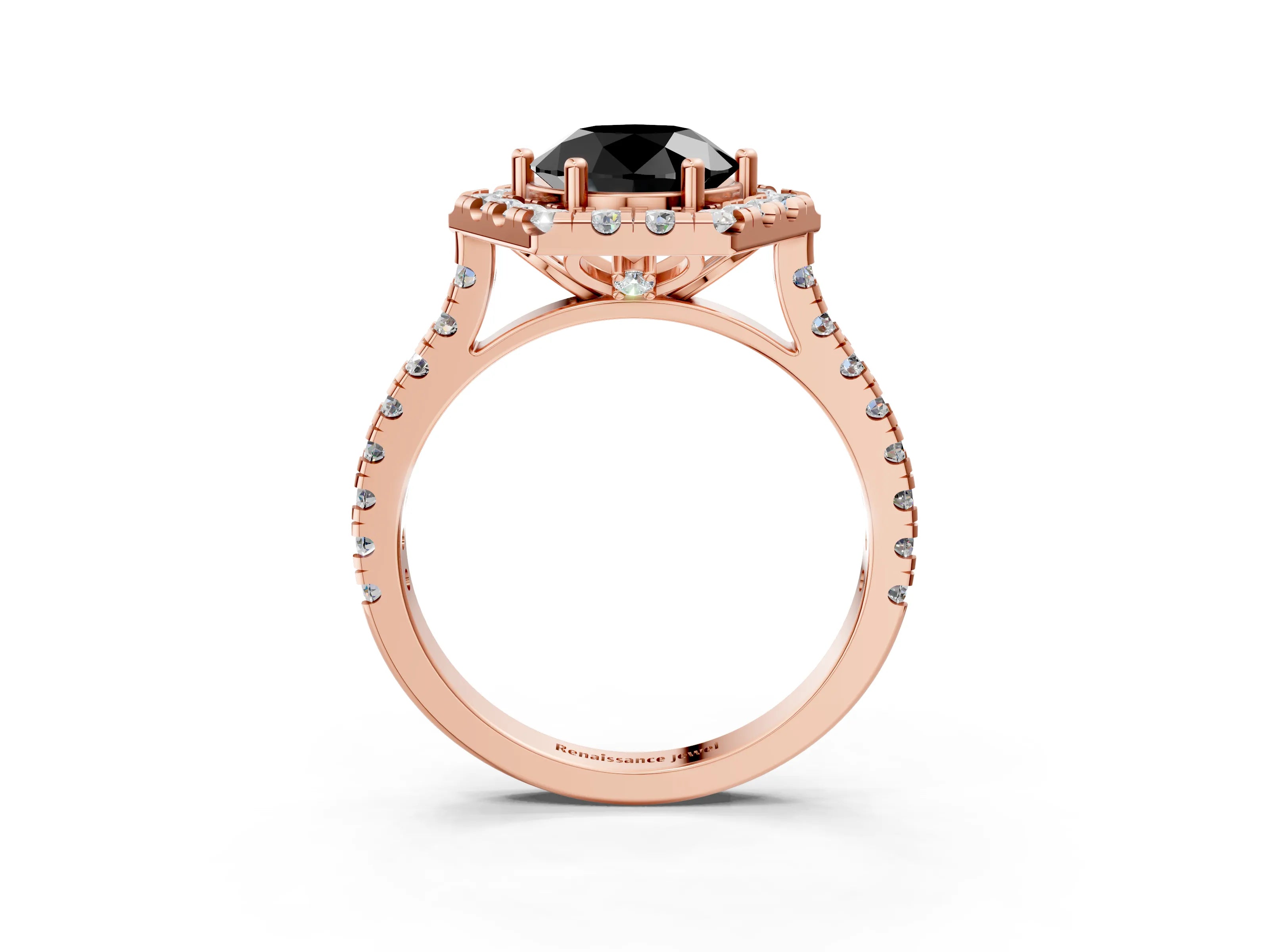 Rose gold Hexagonal Halo Fancy Black Round Cut Diamond Pavé Band with Four-Prong Setting_15
