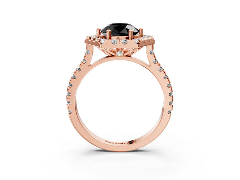 Rose gold Hexagonal Halo Fancy Black Round Cut Diamond Pavé Band with Four-Prong Setting_15