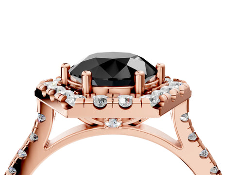 Rose gold Hexagonal Halo Fancy Black Round Cut Diamond Pavé Band with Four-Prong Setting_16