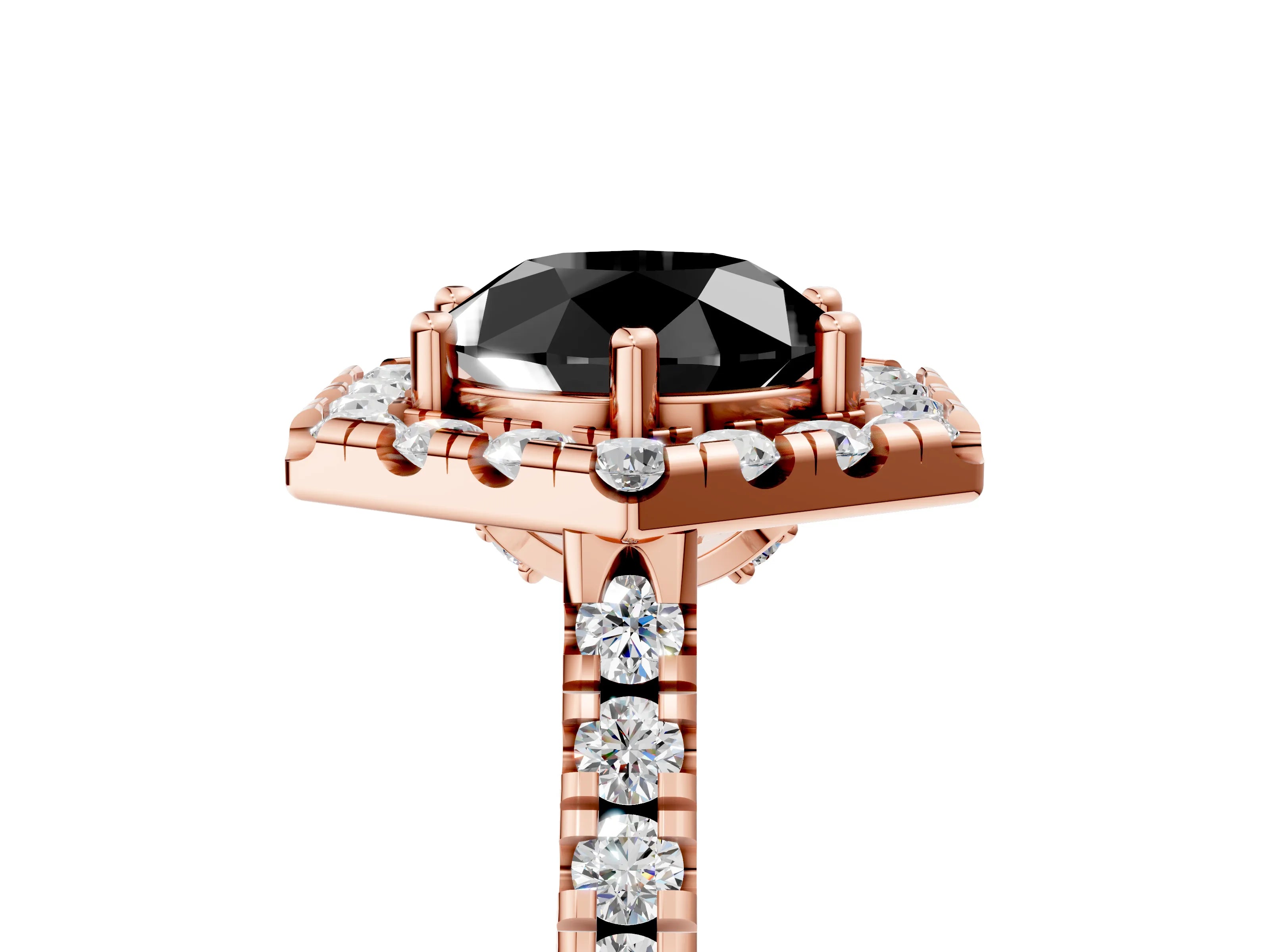 Rose gold Hexagonal Halo Fancy Black Round Cut Diamond Pavé Band with Four-Prong Setting_17