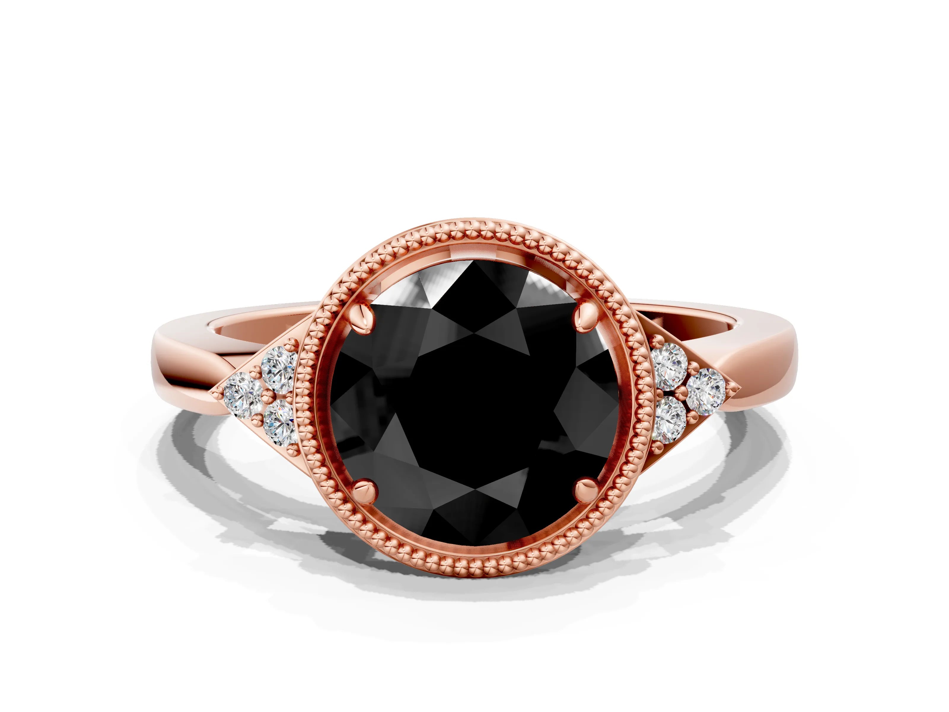 Rose gold Hexagonal Halo Fancy Black Round Cut Diamond Solitaire with Pavé Band and Four-Prong Setting_3