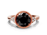 Rose gold Hexagonal Halo Fancy Black Round Cut Diamond Solitaire with Pavé Band and Four-Prong Setting_3