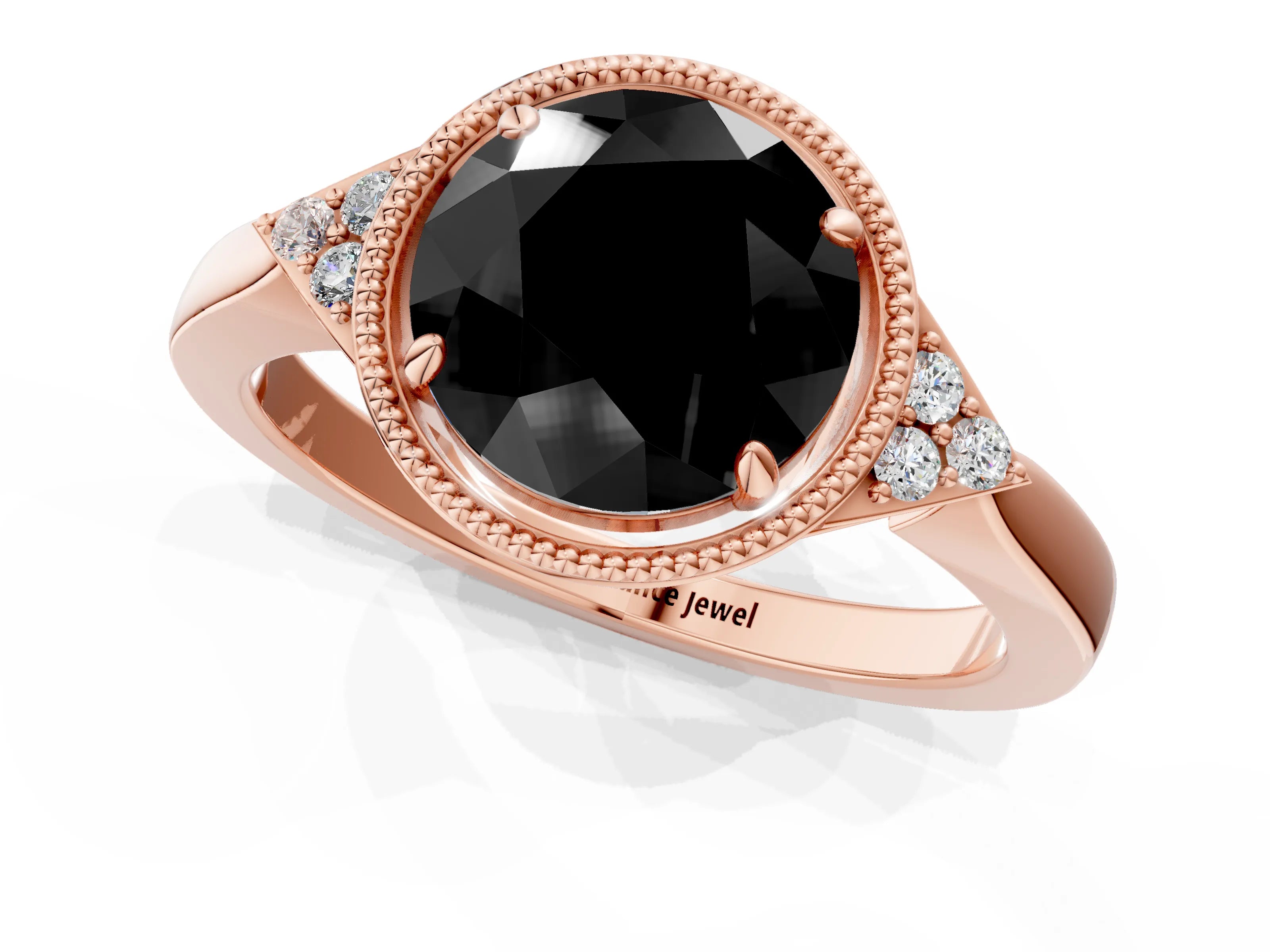 Rose gold Hexagonal Halo Fancy Black Round Cut Diamond Solitaire with Pavé Band and Four-Prong Setting_4