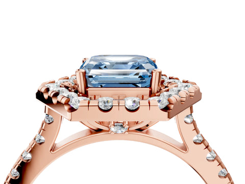 Rose gold Hexagonal Halo Fancy Blue Asscher Cut Diamond Pavé Band with Four-Prong Setting_4
