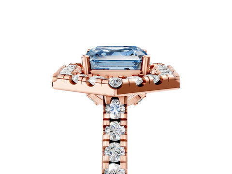 Rose gold Hexagonal Halo Fancy Blue Asscher Cut Diamond Pavé Band with Four-Prong Setting_5