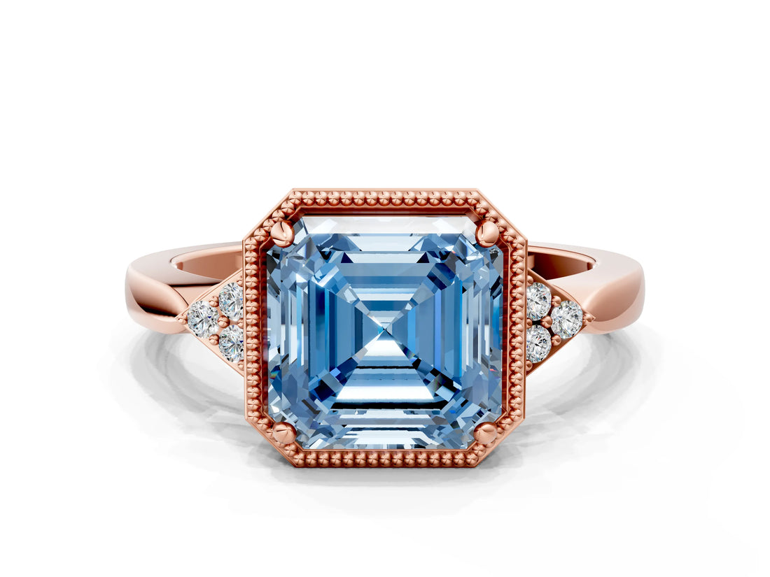 Rose gold Hexagonal Halo Fancy Blue Asscher Cut Diamond Solitaire with Pavé Band and Four-Prong Setting_3