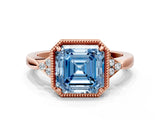 Rose gold Hexagonal Halo Fancy Blue Asscher Cut Diamond Solitaire with Pavé Band and Four-Prong Setting_3