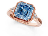 Rose gold Hexagonal Halo Fancy Blue Asscher Cut Diamond Solitaire with Pavé Band and Four-Prong Setting_4