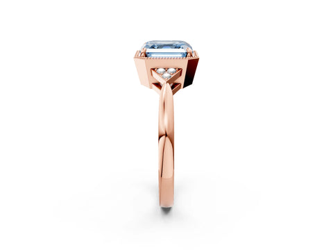 Rose gold Hexagonal Halo Fancy Blue Asscher Cut Diamond Solitaire with Pavé Band and Four-Prong Setting_5