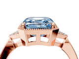 Rose gold Hexagonal Halo Fancy Blue Asscher Cut Diamond Solitaire with Pavé Band and Four-Prong Setting_7