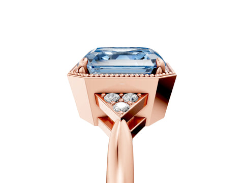 Rose gold Hexagonal Halo Fancy Blue Asscher Cut Diamond Solitaire with Pavé Band and Four-Prong Setting_8