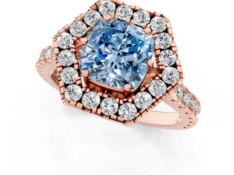 Rose gold Hexagonal Halo Fancy Blue Cushion Cut Diamond Pavé Band with Four-Prong Setting_1