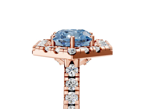 Rose gold Hexagonal Halo Fancy Blue Cushion Cut Diamond Pavé Band with Four-Prong Setting_5