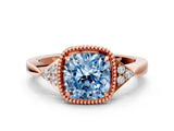 Rose gold Hexagonal Halo Fancy Blue Cushion Cut Diamond Solitaire with Pavé Band and Four-Prong Setting_3