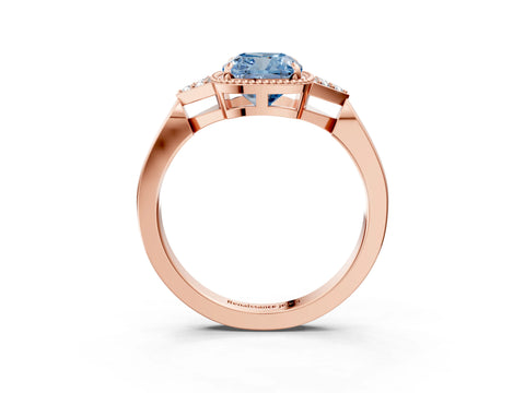Rose gold Hexagonal Halo Fancy Blue Cushion Cut Diamond Solitaire with Pavé Band and Four-Prong Setting_6