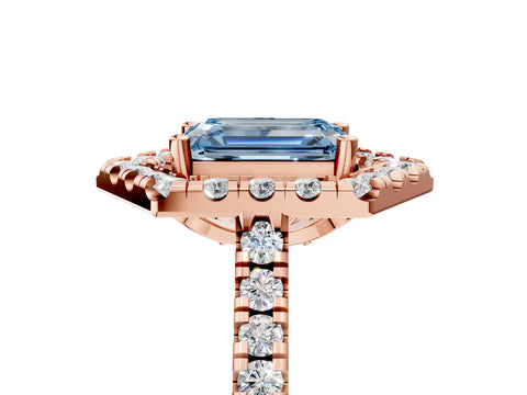 Rose gold Hexagonal Halo Fancy Blue Emerald Cut Diamond Pavé Band with Four-Prong Setting_5