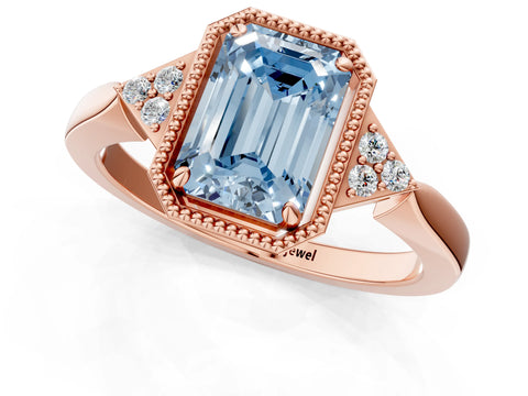 Rose gold Hexagonal Halo Fancy Blue Emerald Cut Diamond Solitaire with Pavé Band and Four-Prong Setting_4
