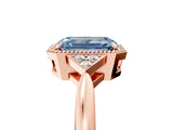 Rose gold Hexagonal Halo Fancy Blue Emerald Cut Diamond Solitaire with Pavé Band and Four-Prong Setting_8