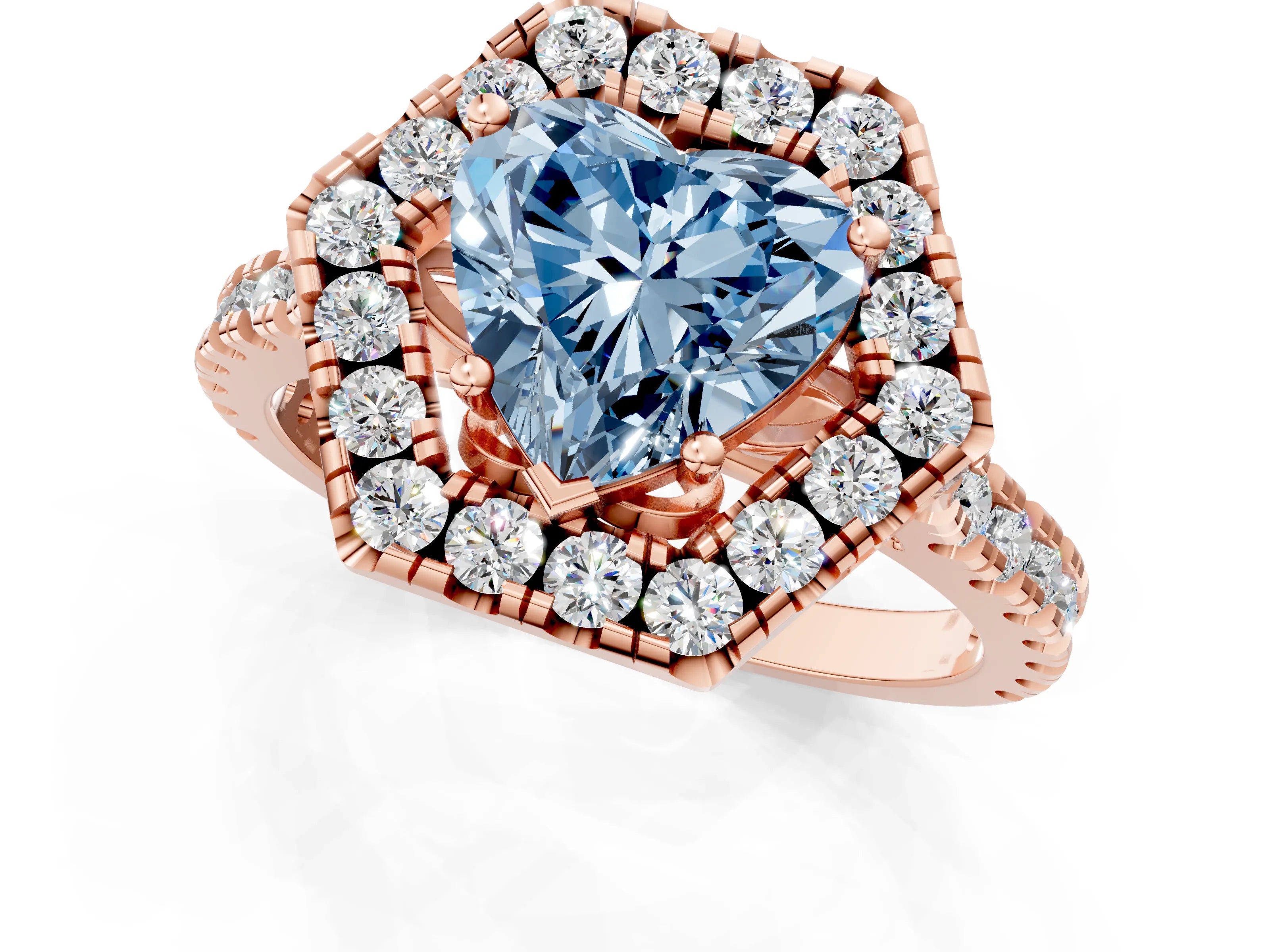 Rose gold Hexagonal Halo Fancy Blue Heart Cut Diamond Pavé Band with Four-Prong Setting_1