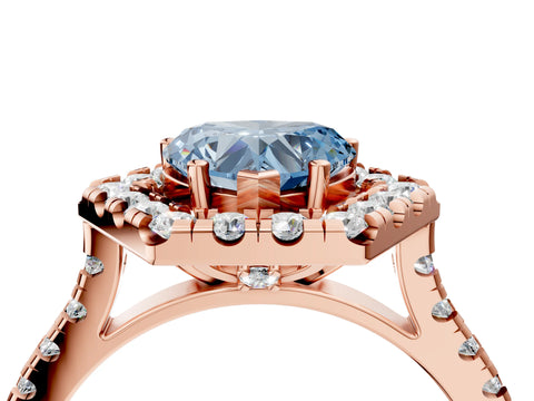 Rose gold Hexagonal Halo Fancy Blue Heart Cut Diamond Pavé Band with Four-Prong Setting_4