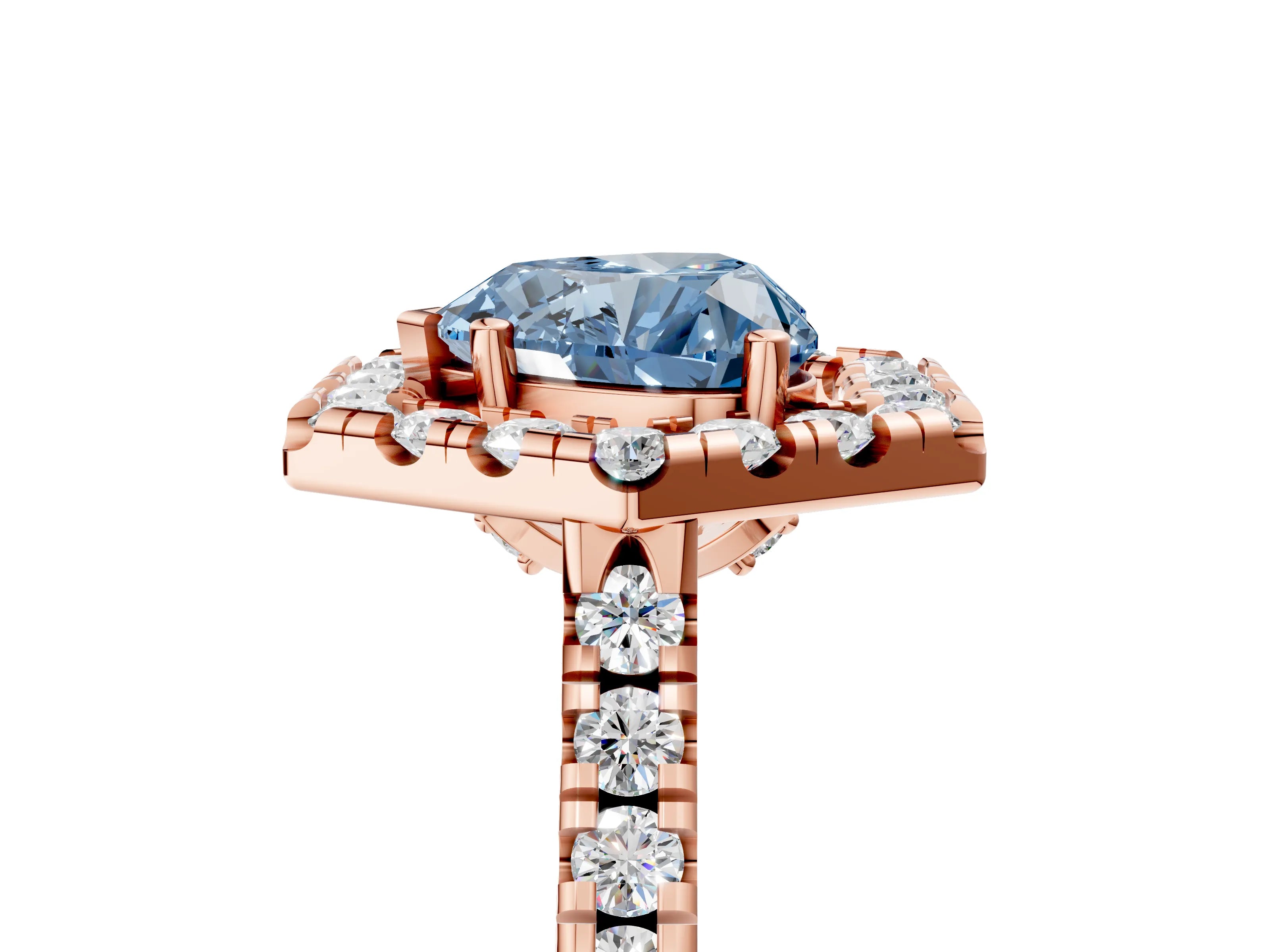 Rose gold Hexagonal Halo Fancy Blue Heart Cut Diamond Pavé Band with Four-Prong Setting_5