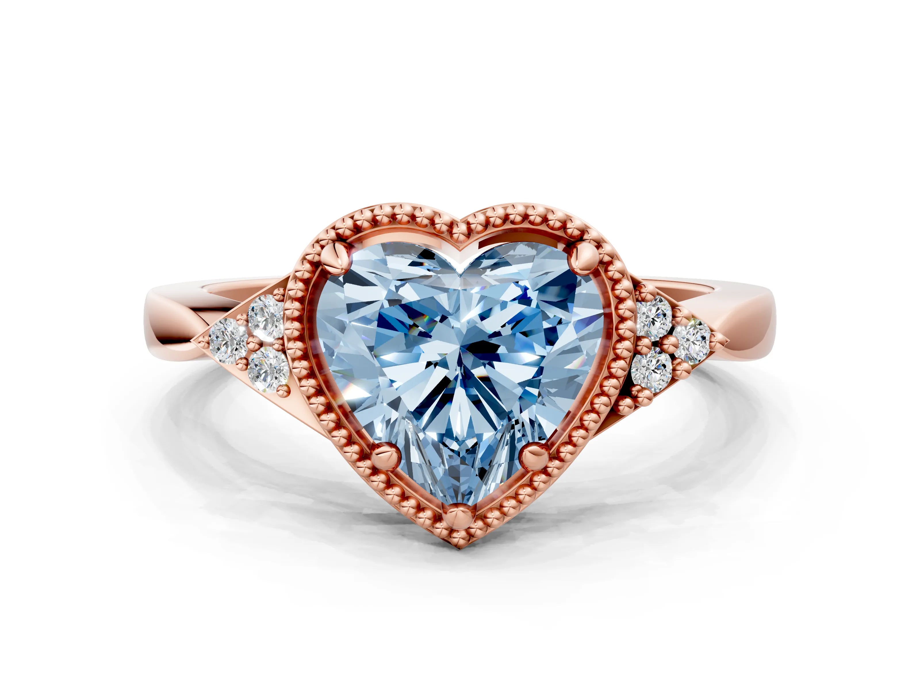 Rose gold Hexagonal Halo Fancy Blue Heart Cut Diamond Solitaire with Pavé Band and Four-Prong Setting_3
