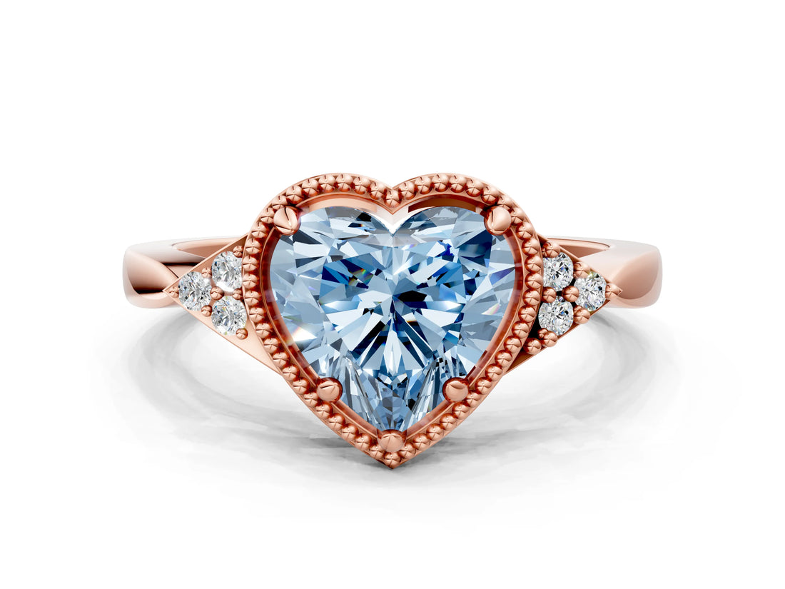 Rose gold Hexagonal Halo Fancy Blue Heart Cut Diamond Solitaire with Pavé Band and Four-Prong Setting_3