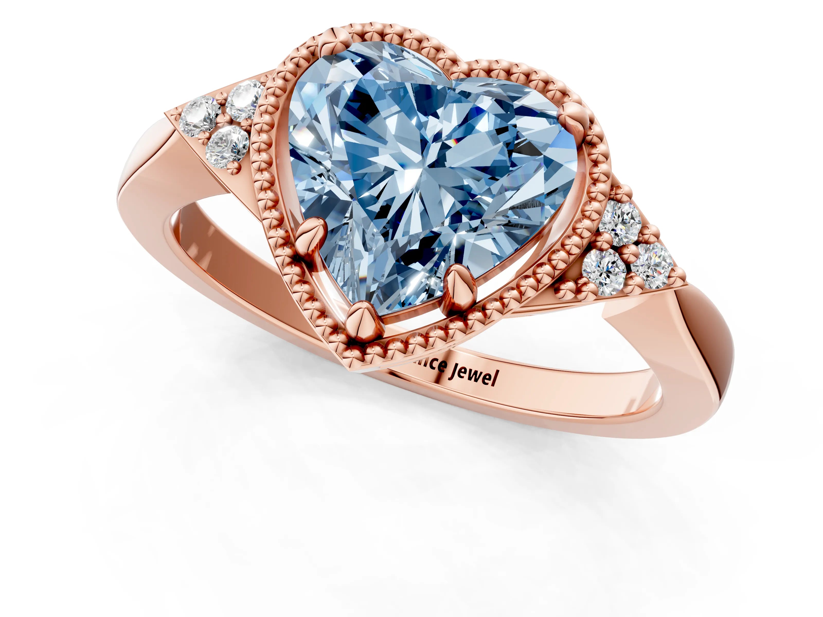 Rose gold Hexagonal Halo Fancy Blue Heart Cut Diamond Solitaire with Pavé Band and Four-Prong Setting_4
