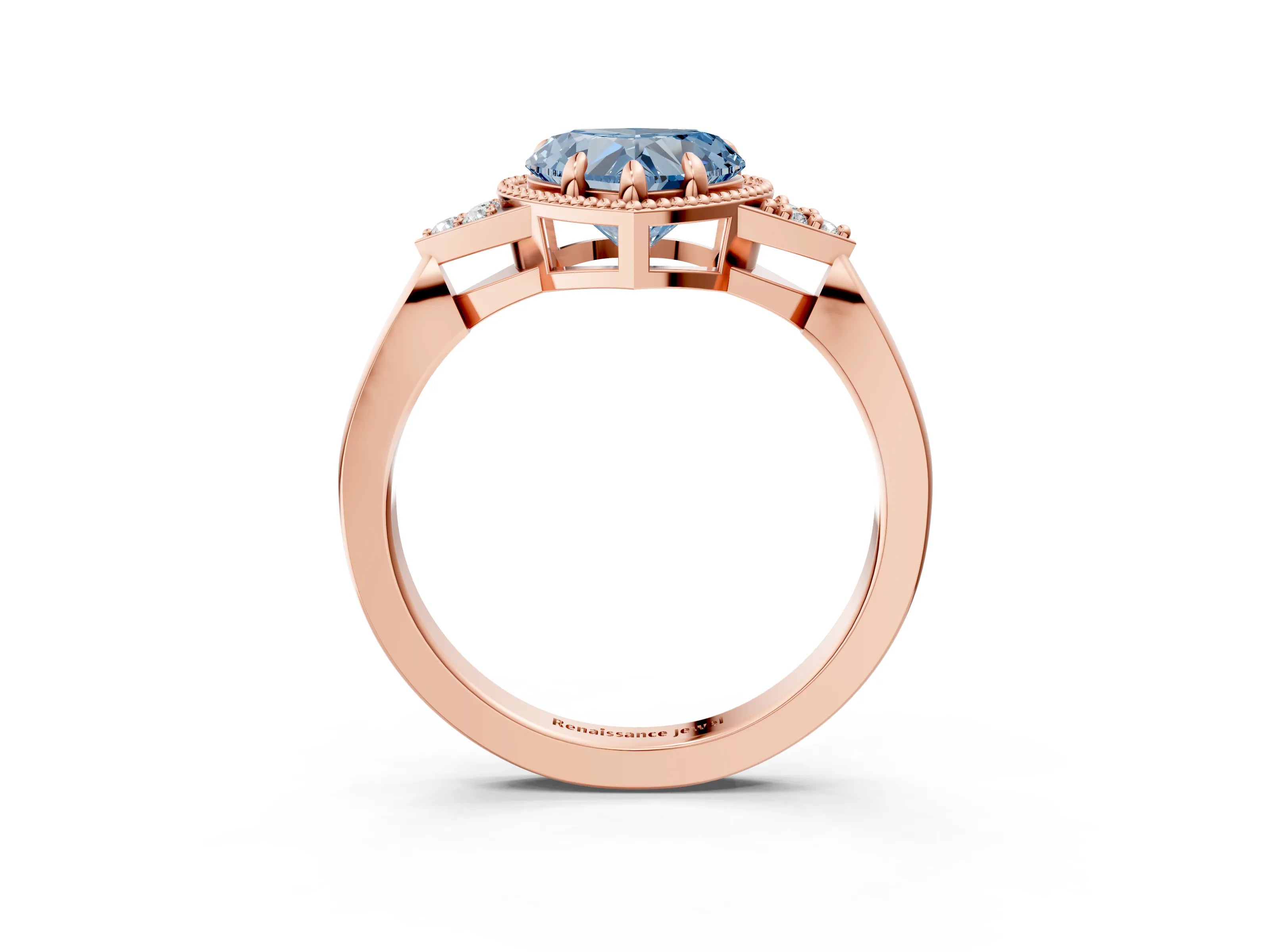 Rose gold Hexagonal Halo Fancy Blue Heart Cut Diamond Solitaire with Pavé Band and Four-Prong Setting_6