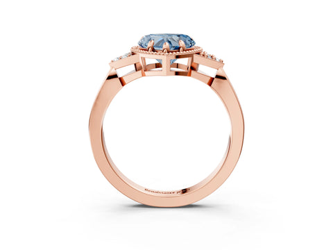 Rose gold Hexagonal Halo Fancy Blue Heart Cut Diamond Solitaire with Pavé Band and Four-Prong Setting_6