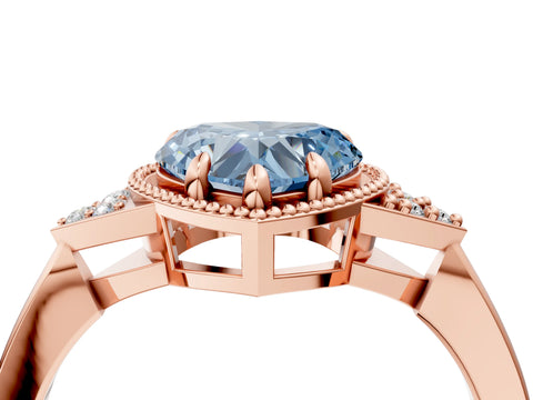 Rose gold Hexagonal Halo Fancy Blue Heart Cut Diamond Solitaire with Pavé Band and Four-Prong Setting_7