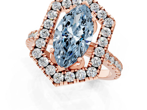 Rose gold Hexagonal Halo Fancy Blue Marquise Cut Diamond Pavé Band with Four-Prong Setting_1