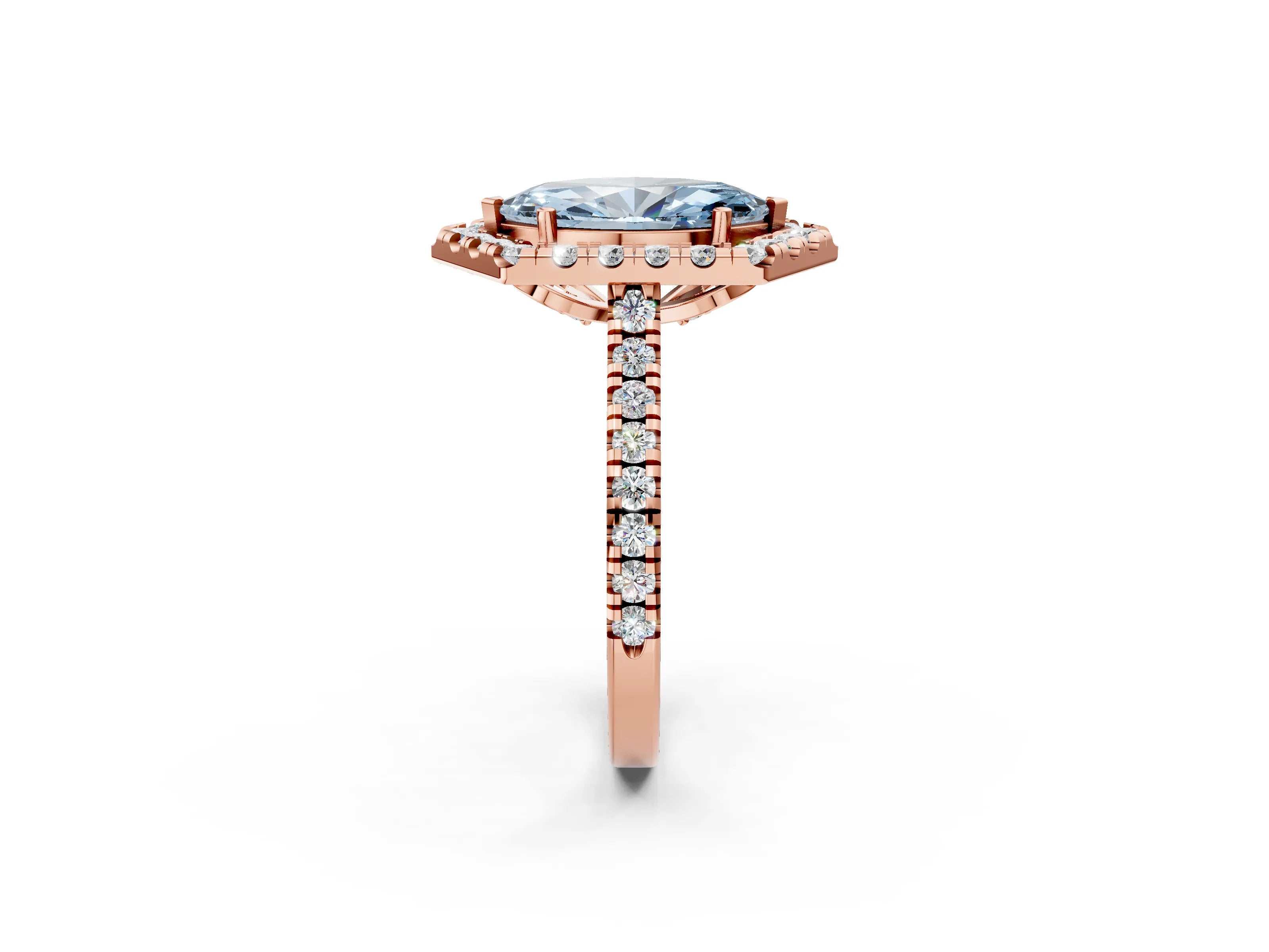 Rose gold Hexagonal Halo Fancy Blue Marquise Cut Diamond Pavé Band with Four-Prong Setting_2