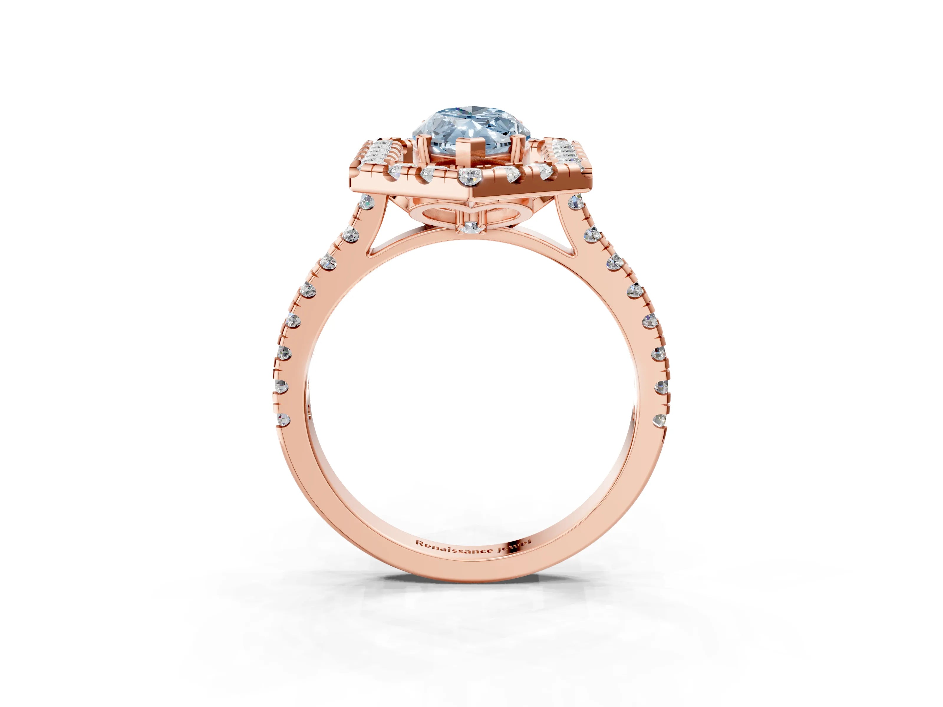 Rose gold Hexagonal Halo Fancy Blue Marquise Cut Diamond Pavé Band with Four-Prong Setting_3