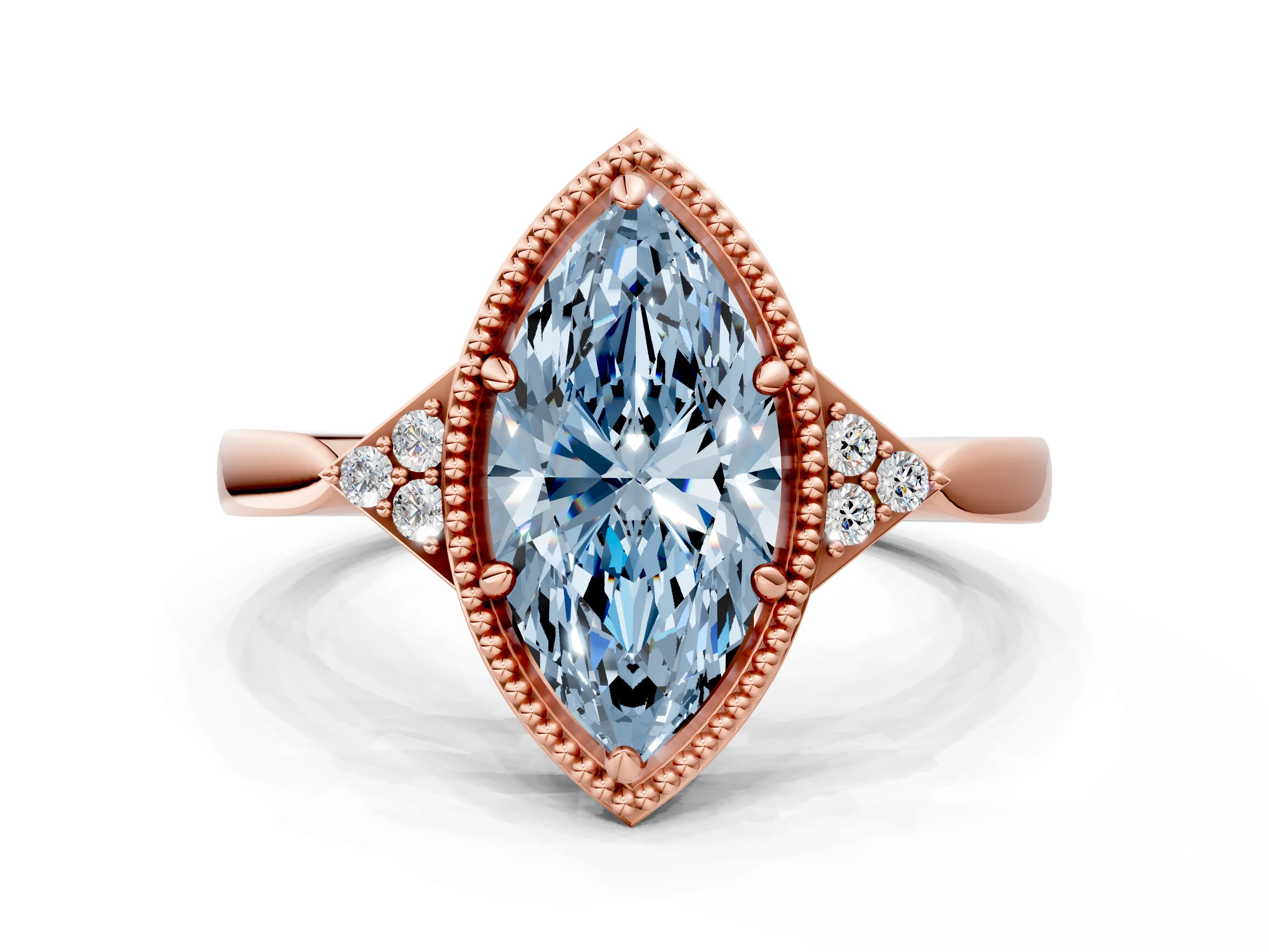 Rose gold Hexagonal Halo Fancy Blue Marquise Cut Diamond Solitaire with Pavé Band and Four-Prong Setting_3