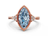 Rose gold Hexagonal Halo Fancy Blue Marquise Cut Diamond Solitaire with Pavé Band and Four-Prong Setting_3