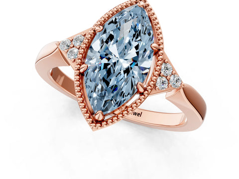 Rose gold Hexagonal Halo Fancy Blue Marquise Cut Diamond Solitaire with Pavé Band and Four-Prong Setting_4