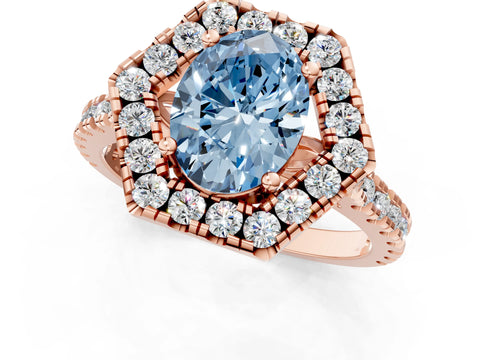 Rose gold Hexagonal Halo Fancy Blue Oval Cut Diamond Pavé Band with Four-Prong Setting_1