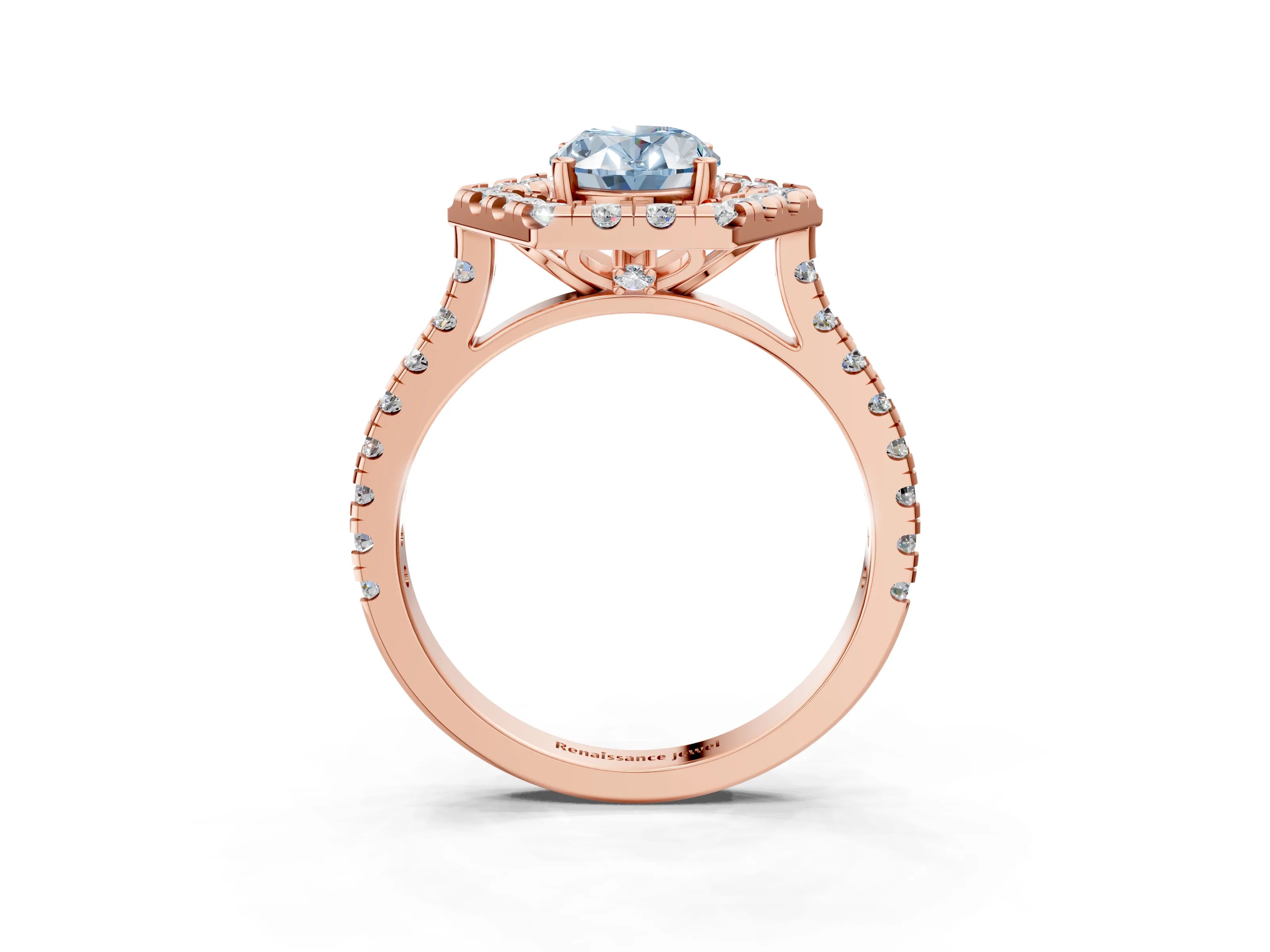 Rose gold Hexagonal Halo Fancy Blue Oval Cut Diamond Pavé Band with Four-Prong Setting_3