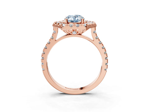 Rose gold Hexagonal Halo Fancy Blue Oval Cut Diamond Pavé Band with Four-Prong Setting_3