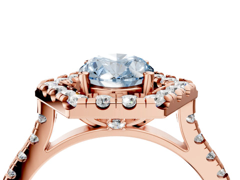 Rose gold Hexagonal Halo Fancy Blue Oval Cut Diamond Pavé Band with Four-Prong Setting_4