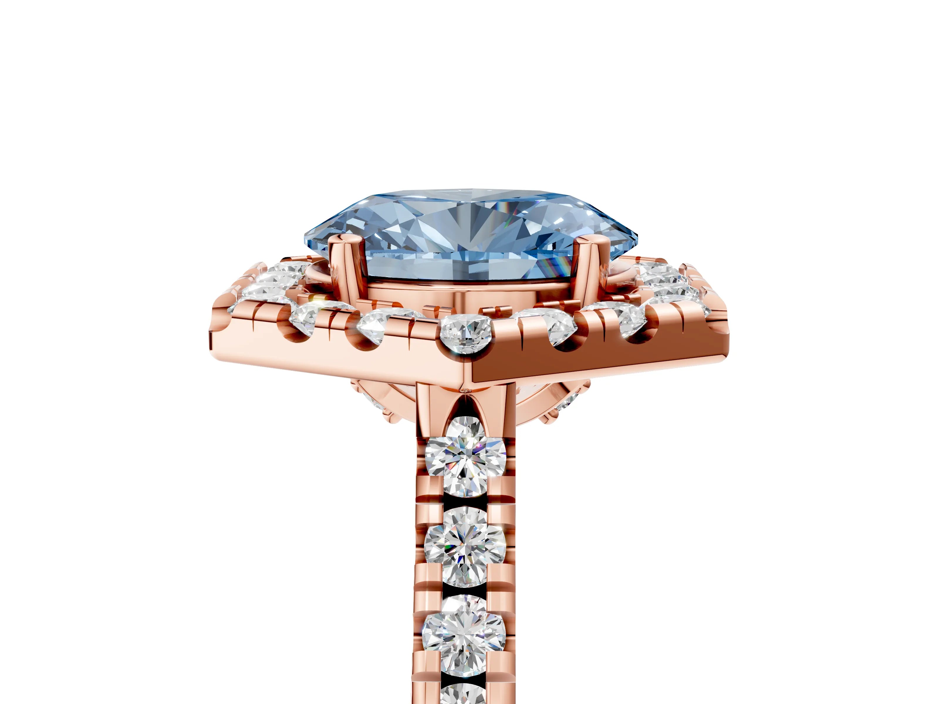 Rose gold Hexagonal Halo Fancy Blue Oval Cut Diamond Pavé Band with Four-Prong Setting_5