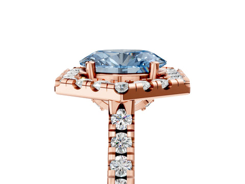 Rose gold Hexagonal Halo Fancy Blue Oval Cut Diamond Pavé Band with Four-Prong Setting_5