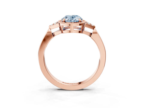 Rose gold Hexagonal Halo Fancy Blue Oval Cut Diamond Solitaire with Pavé Band and Four-Prong Setting_6