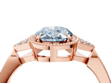 Rose gold Hexagonal Halo Fancy Blue Oval Cut Diamond Solitaire with Pavé Band and Four-Prong Setting_7