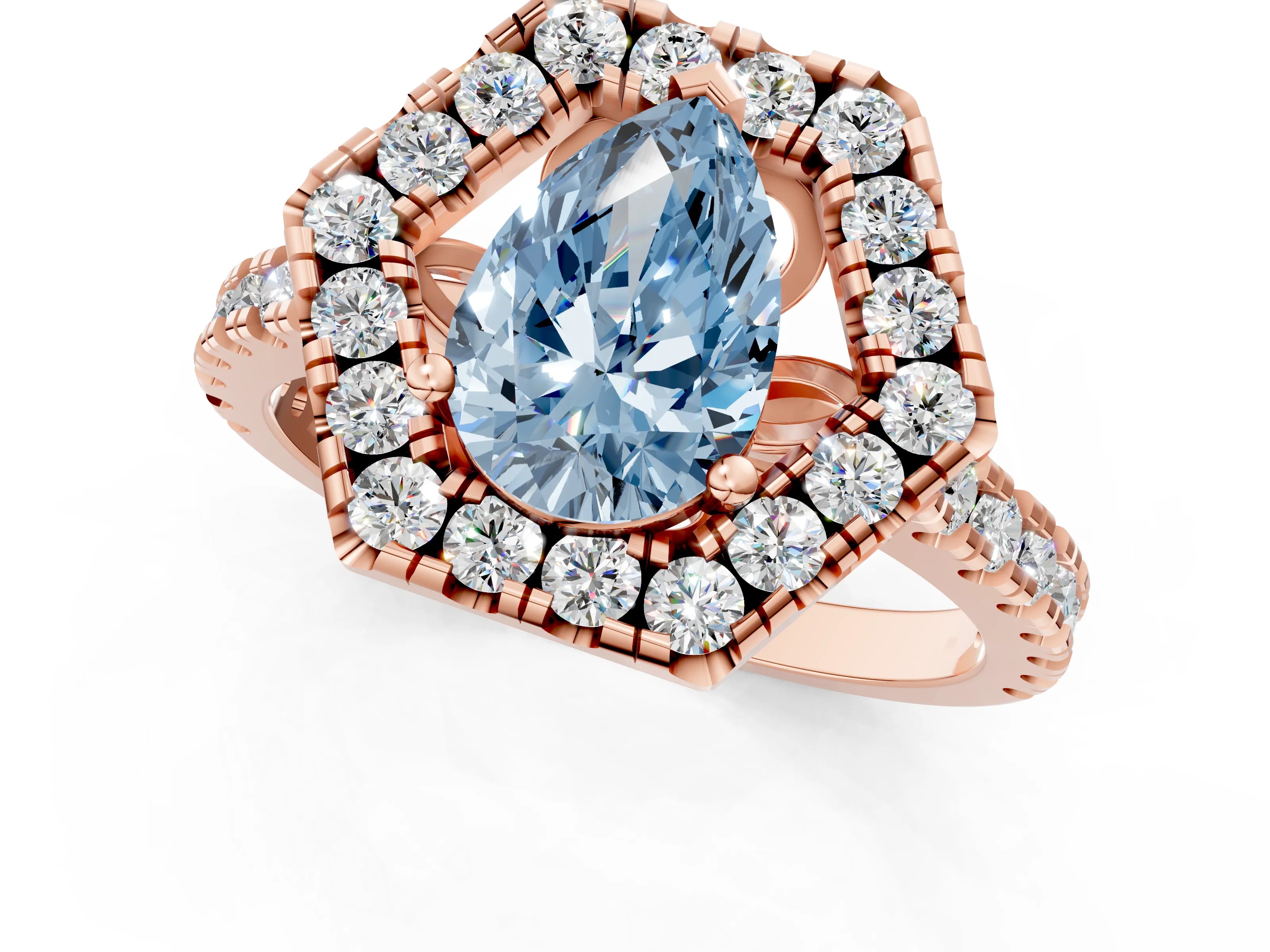 Rose gold Hexagonal Halo Fancy Blue Pear Cut Diamond Pavé Band with Four-Prong Setting_1
