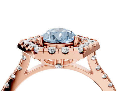 Rose gold Hexagonal Halo Fancy Blue Pear Cut Diamond Pavé Band with Four-Prong Setting_4