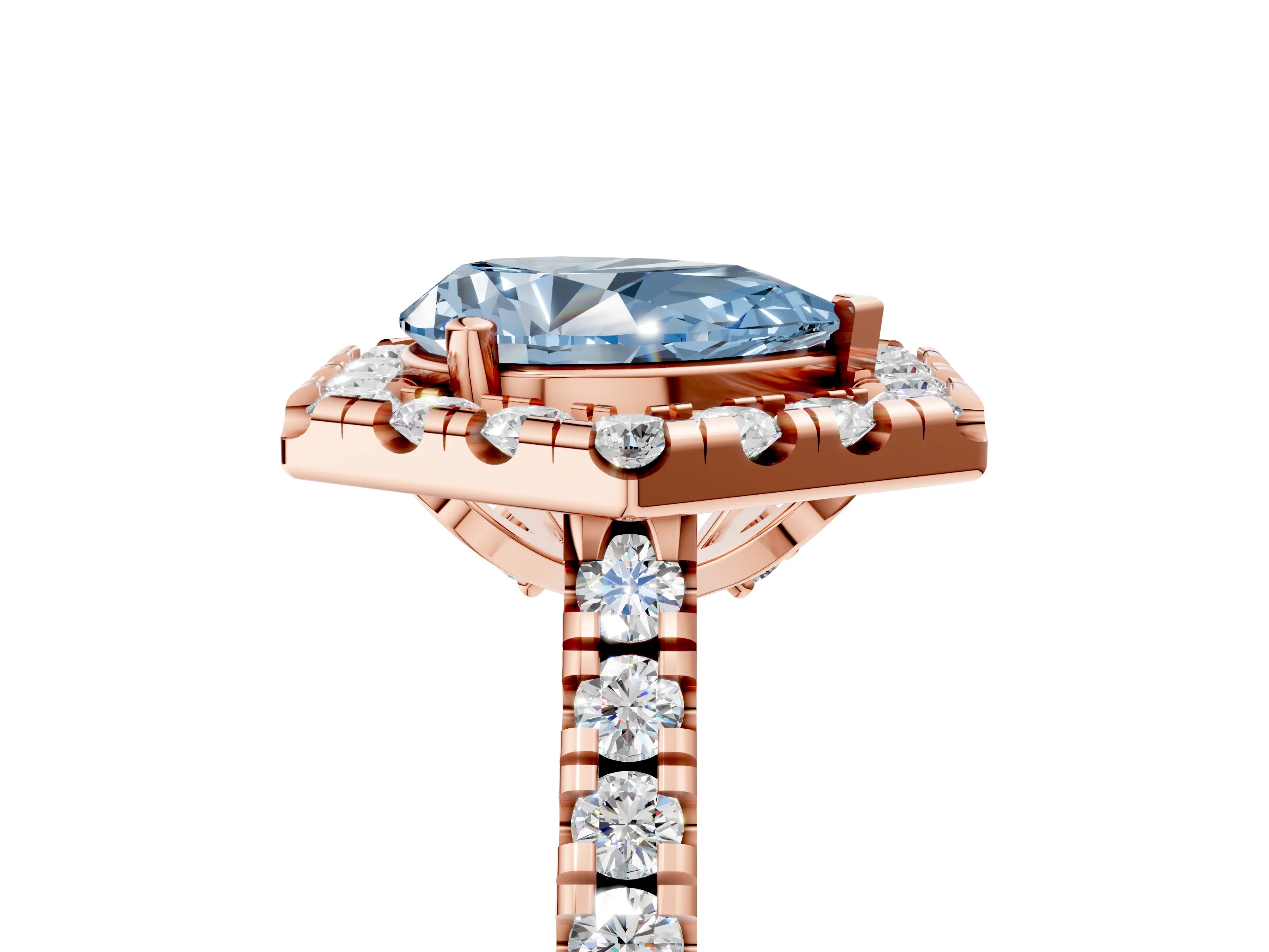 Rose gold Hexagonal Halo Fancy Blue Pear Cut Diamond Pavé Band with Four-Prong Setting_5