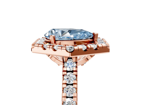 Rose gold Hexagonal Halo Fancy Blue Pear Cut Diamond Pavé Band with Four-Prong Setting_5