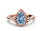 Rose gold Hexagonal Halo Fancy Blue Pear Cut Diamond Solitaire with Pavé Band and Four-Prong Setting_3